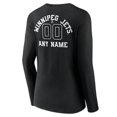 Winnipeg Jets Women's Personalized Name & Number Monochrome Long Sleeve V-Neck T-Shirt - Black | US 201281605