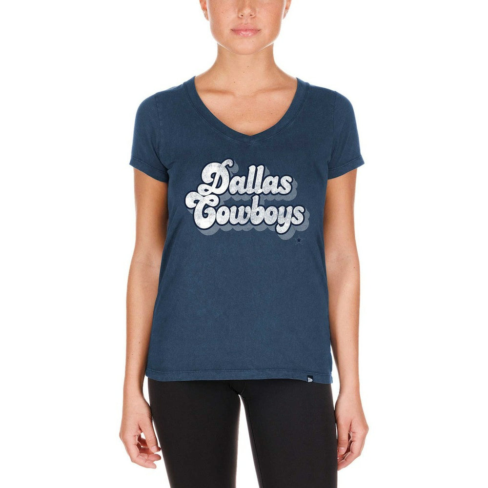 Dallas Cowboys New Era Women's Enzyme Wash Low V-Neck T-Shirt - Navy T-shirts