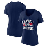 Chicago Blackhawks Women's Americana Team V-Neck T-Shirt - Navy | US 201291095