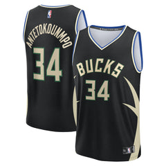Giannis Antetokounmpo Milwaukee Bucks Youth Fast Break Replica Player Jersey Statement Edition Black - Fanatics