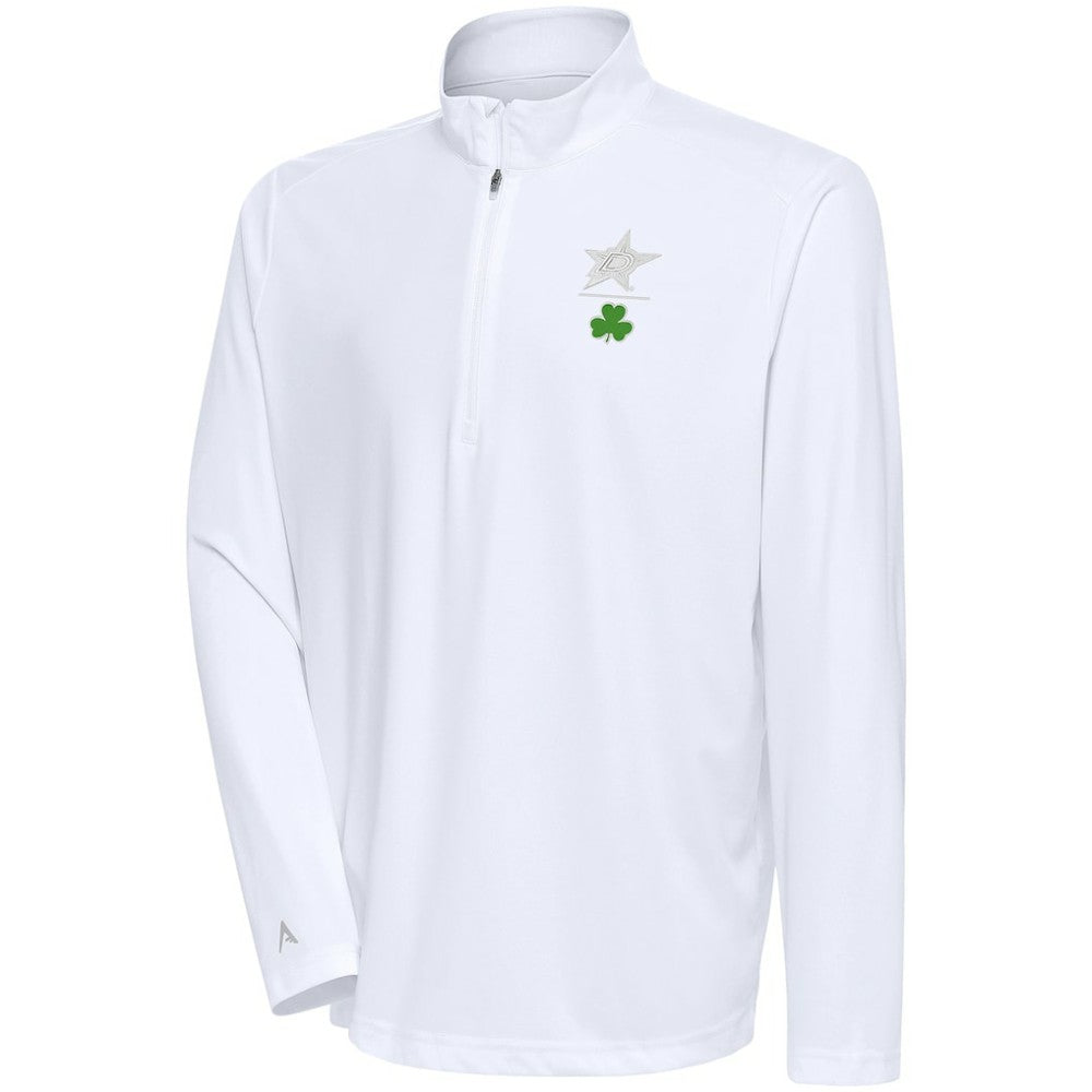 Dallas Stars Antigua Shamrock Tribute Quarter-Zip Pullover Top - White | US 201296852