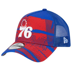 Philadelphia 76ers Tip Off A-Frame Trucker 9FORTY Adjustable Hat Royal/Red - New Era
