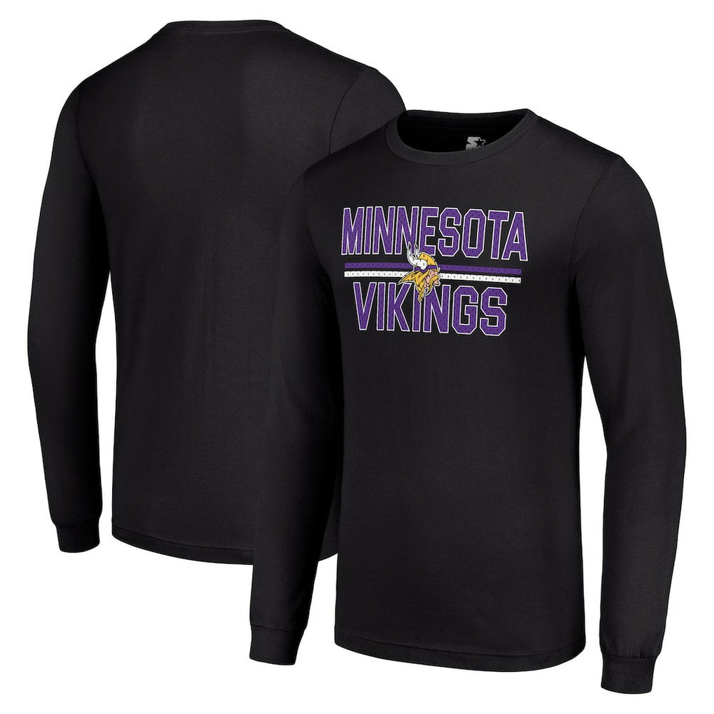 Minnesota Vikings Starter Team Mesh Print Graphic Long Sleeve T-Shirt - Black T-shirts