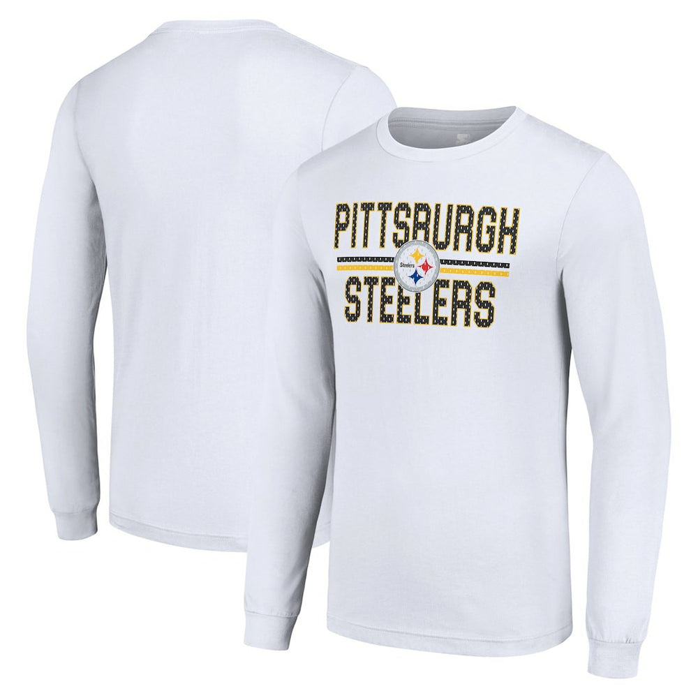 Pittsburgh Steelers Starter Team Mesh Print Graphic Long Sleeve T-Shirt - White T-shirts