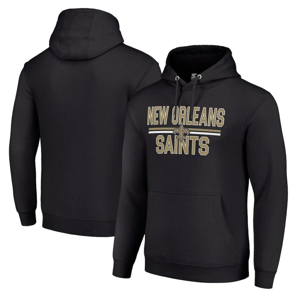 New Orleans Saints Starter Unisex Team Mesh Print Graphic Tri-Blend Pullover Hoodie - Black Hoodies