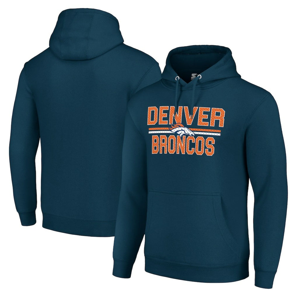 Denver Broncos Starter Unisex Team Mesh Print Graphic Tri-Blend Pullover Hoodie - Navy Hoodies