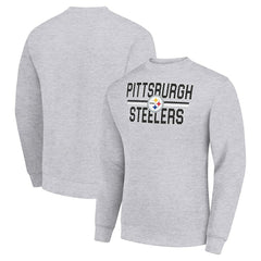 Pittsburgh Steelers Starter Team Mesh Print Graphic Pullover Sweatshirt - Heather Gray Pullover
