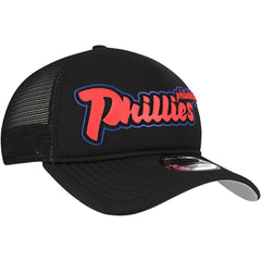 Philadelphia Phillies New Era Retro Bold A-Frame Trucker 9FORTY Adjustable Hat - Black Hats