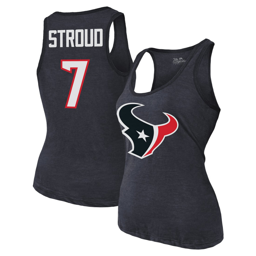 C.J. Stroud Houston Texans Majestic Threads Women's Name & Number Tri-Blend Tank Top - Navy Tops