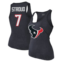 C.J. Stroud Houston Texans Majestic Threads Women's Name & Number Tri-Blend Tank Top - Navy Tops