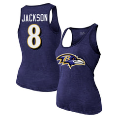 Lamar Jackson Baltimore Ravens Majestic Threads Women's Name & Number Tri-Blend Tank Top - Purple Tops