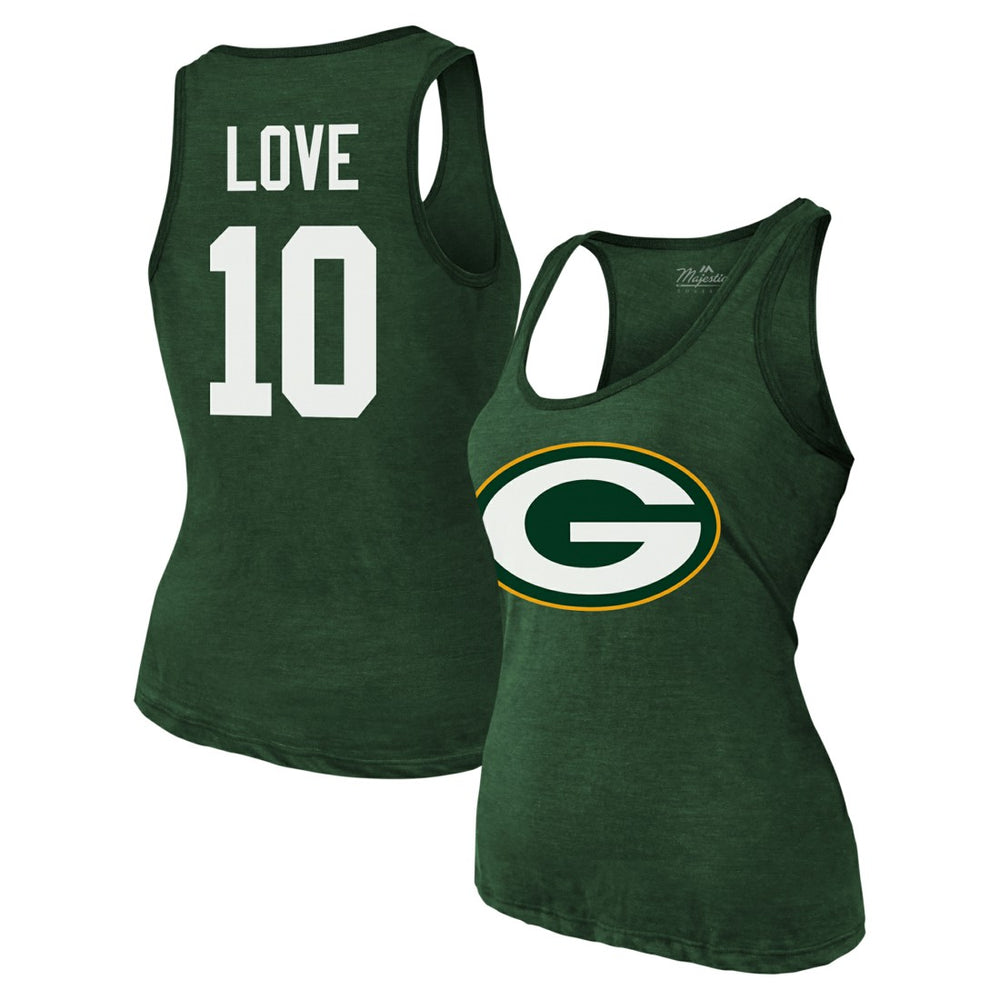 Jordan Love Green Bay Packers Majestic Threads Women's Name & Number Tri-Blend Tank Top - Green Tops