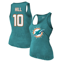 Tyreek Hill Miami Dolphins Majestic Threads Women's Name & Number Tri-Blend Tank Top - Aqua Tops