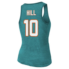 Tyreek Hill Miami Dolphins Majestic Threads Women's Name & Number Tri-Blend Tank Top - Aqua Tops