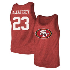 Christian McCaffrey San Francisco 49ers Majestic Threads Tri-Blend Player Name & Number Tank Top - Scarlet Tops