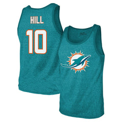 Tyreek Hill Miami Dolphins Majestic Threads Tri-Blend Player Name & Number Tank Top - Aqua Tops