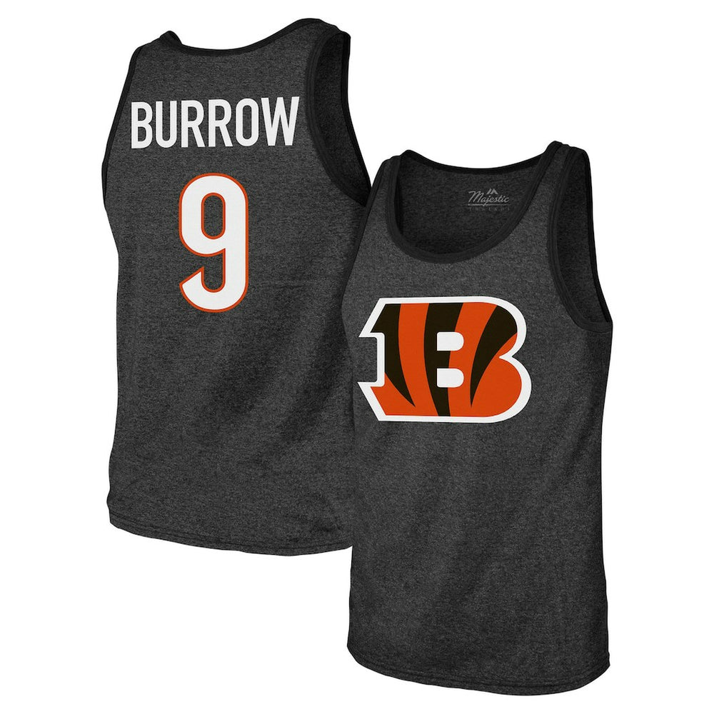 Joe Burrow Cincinnati Bengals Majestic Threads Tri-Blend Player Name & Number Tank Top - Black Tops