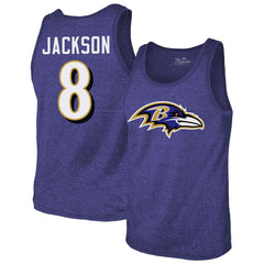 Lamar Jackson Baltimore Ravens Majestic Threads Tri-Blend Player Name & Number Tank Top - Purple Tops