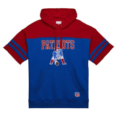 New England Patriots Off Field Vintage Logo Short Sleeve Pullover Hoodie - Royal Hoodies