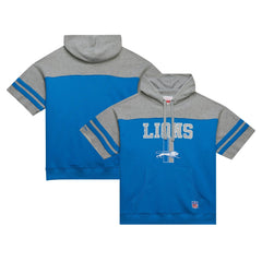 Detroit Lions Off Field Vintage Logo Short Sleeve Pullover Hoodie - Blue Hoodies