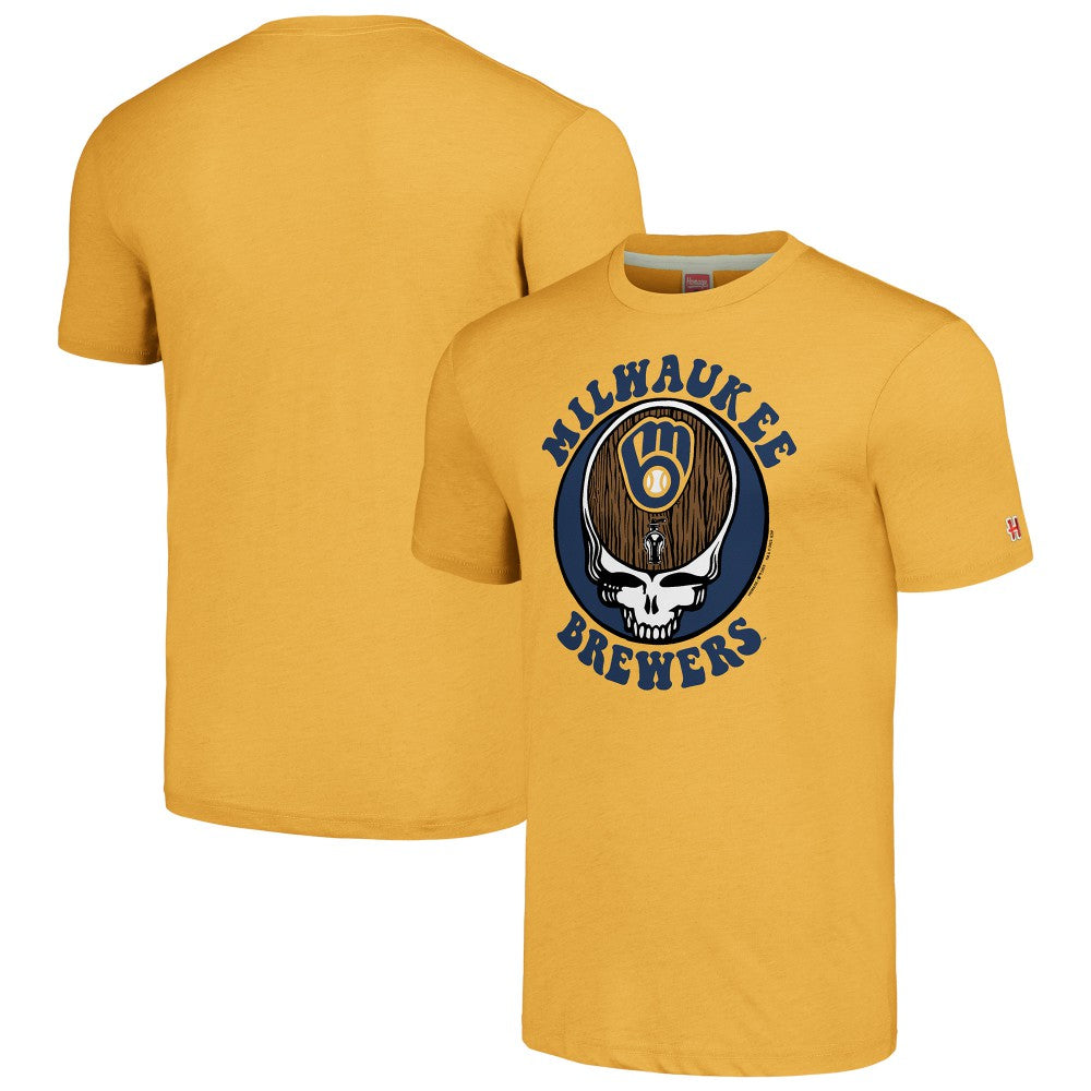 Milwaukee Brewers Homage Grateful Dead Tri-Blend T-Shirt - Gold T-shirts