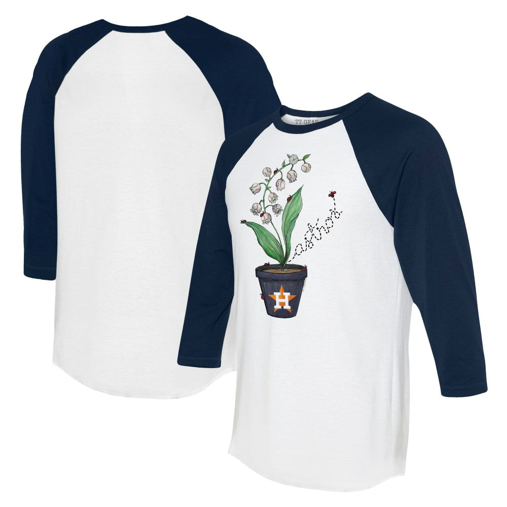 Houston Astros Tiny Turnip Unisex Lilies and Ladybugs 3/4-Sleeve Raglan T-Shirt - White/Navy T-shirts