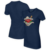Houston Astros Tiny Turnip Women's American Traditional Rose T-Shirt - Navy T-shirts