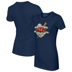 Houston Astros Tiny Turnip Women's American Traditional Rose T-Shirt - Navy T-shirts