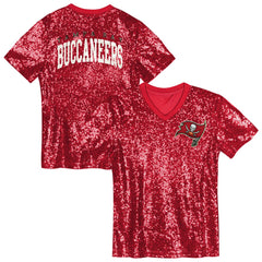 Tampa Bay Buccaneers Girls Youth Wordmark Sequin V-Neck Top - Red Tops
