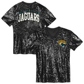 Jacksonville Jaguars Girls Youth Wordmark Sequin V-Neck Top - Black Tops
