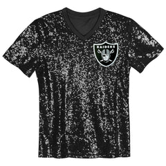 Las Vegas Raiders Girls Youth Wordmark Sequin V-Neck Top - Black Tops