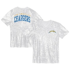 Los Angeles Chargers Girls Youth Wordmark Sequin V-Neck Top - White Tops