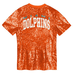 Miami Dolphins Girls Youth Wordmark Sequin V-Neck Top - Orange Tops