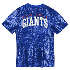 New York Giants Girls Youth Wordmark Sequin V-Neck Top - Royal Tops