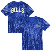 Buffalo Bills Girls Youth Wordmark Sequin V-Neck Top - Royal Tops