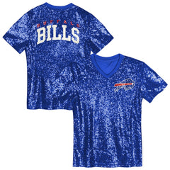 Buffalo Bills Girls Youth Wordmark Sequin V-Neck Top - Royal Tops