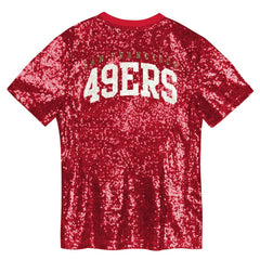 San Francisco 49ers Girls Youth Wordmark Sequin V-Neck Top - Scarlet Tops