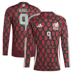 Raul Jimenez Mexico National Team 2024 Home Replica Player Long Sleeve Jersey Burgundy - Adidas outlet