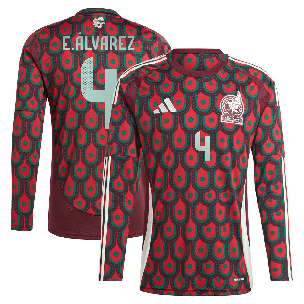 Edson Alvarez Mexico National Team 2024 Home Replica Player Long Sleeve Jersey Burgundy - Adidas discount
