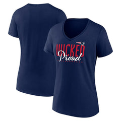 New England Patriots Women's Defensive Stand V-Neck T-Shirt - Navy T-shirts