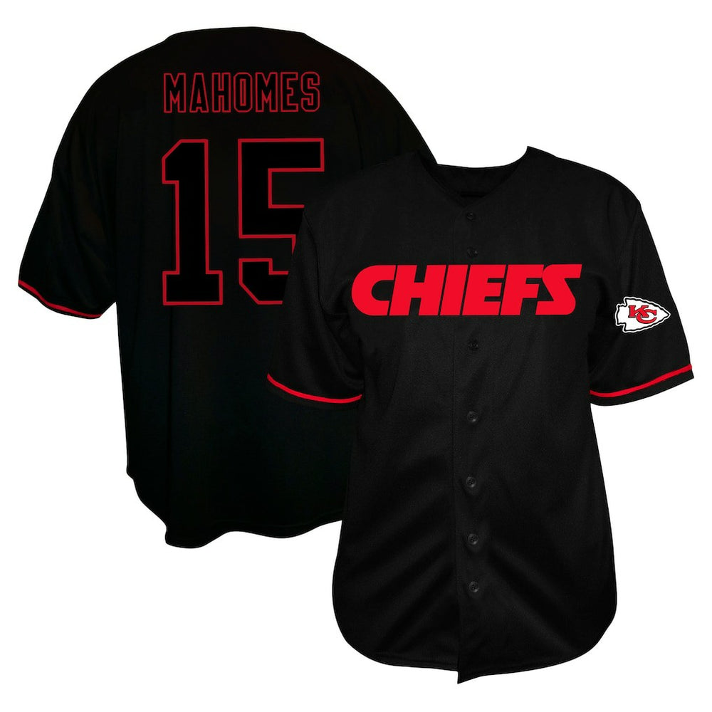 Patrick Mahomes Kansas City Chiefs Big & Tall Baseball Button-Up Shirt - Black