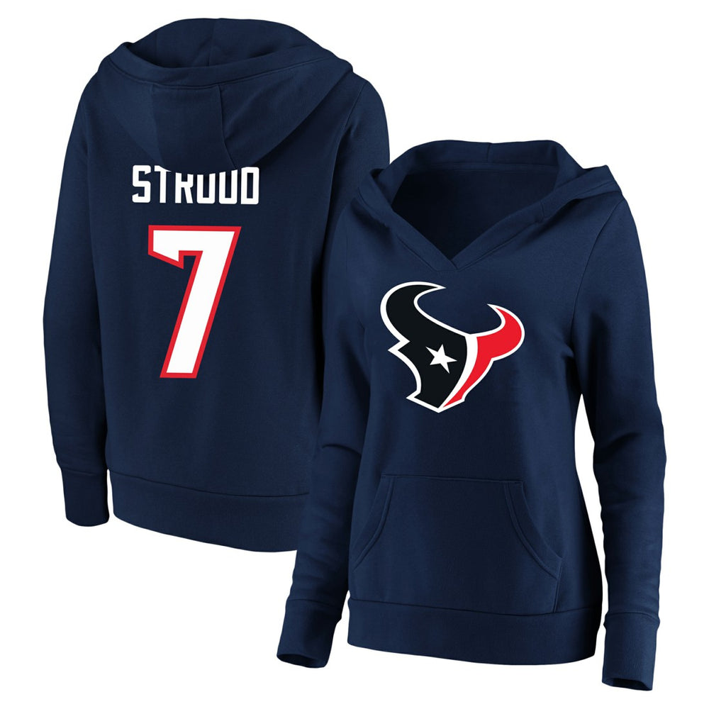 C.J. Stroud Houston Texans Women's Plus Size Player Name & Number V-Neck Pullover Hoodie - Navy Hoodies