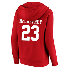 Christian McCaffrey San Francisco 49ers Women's Plus Size Player Name & Number V-Neck Pullover Hoodie - Scarlet Hoodies