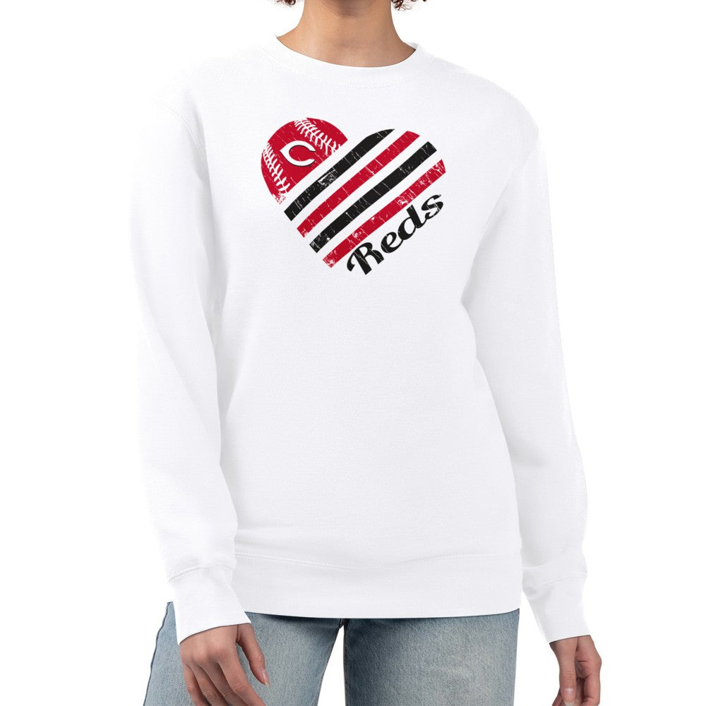 Cincinnati Reds G-III 4Her by Carl Banks Women's Heart Logo Fleece Pullover Sweatshirt - White Pullover