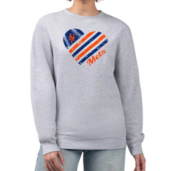 New York Mets G-III 4Her by Carl Banks Women's Heart Logo Fleece Pullover Sweatshirt - Heather Gray Pullover