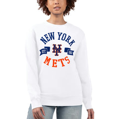 New York Mets G-III 4Her by Carl Banks Women's Team Logo Fleece Pullover Sweatshirt - White Pullover