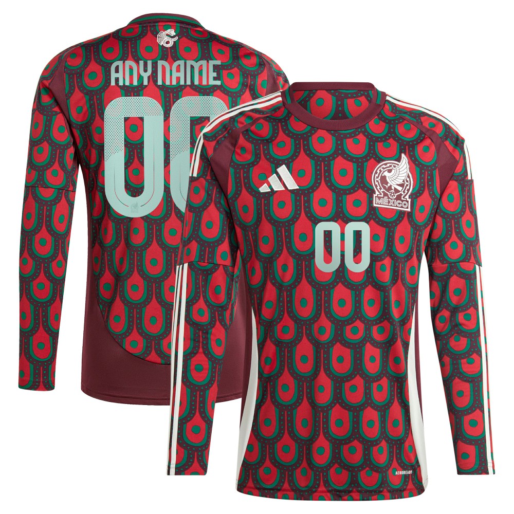 Mexico National Team 2024 Home Replica Custom Long Sleeve Jersey Burgundy - Adidas cheap