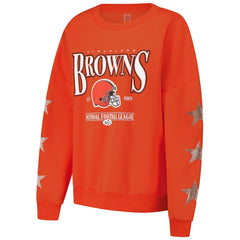 Cleveland Browns Gameday Couture Women's Rhinestone Star Sleeve Settle the Score Oversized Pullover Sweatshirt - Orange Pullover