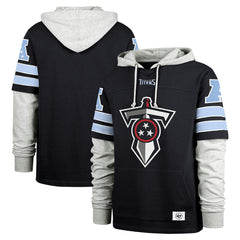 Tennessee Titans '47 Double Header Blitz Cornerback Pullover Hoodie - Navy Hoodies
