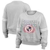 Atlanta Braves WEAR by Erin Andrews Women's Domestic Crest Pullover Sweatshirt - Heather Gray Pullover
